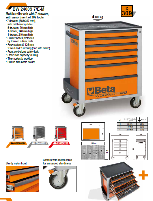 BETA Takım Arabası BW 2400S 7/E-M (7 Çekmeceli) +309 Parça